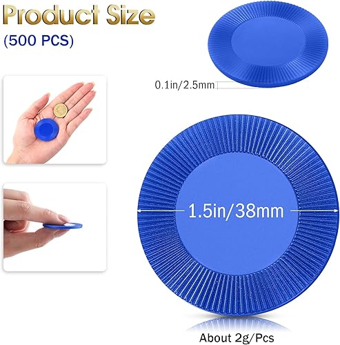 Miniatura 2 de Leitee 500 fichas de póquer de plástico azul a granel de 1.5 pulgadas, mini fichas de bingo, marcadores de fichas, discos de conteo de casino en