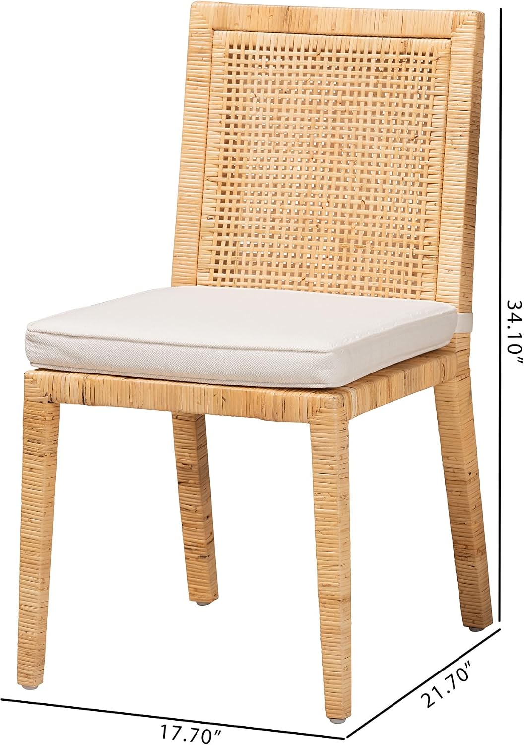 Bali & pari Sofia Rattan Seatings with Mahogany Wood Frame - Handwoven Wicker Chairs with Removable Cushion, Dining Height, Natural