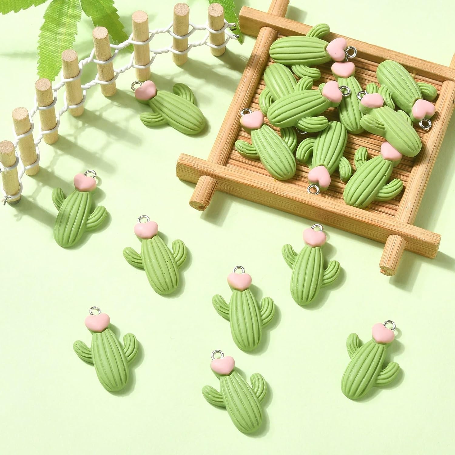 KitBeads 20pcs Resin Cactus Heart Charms for Jewelry Making - Image 5