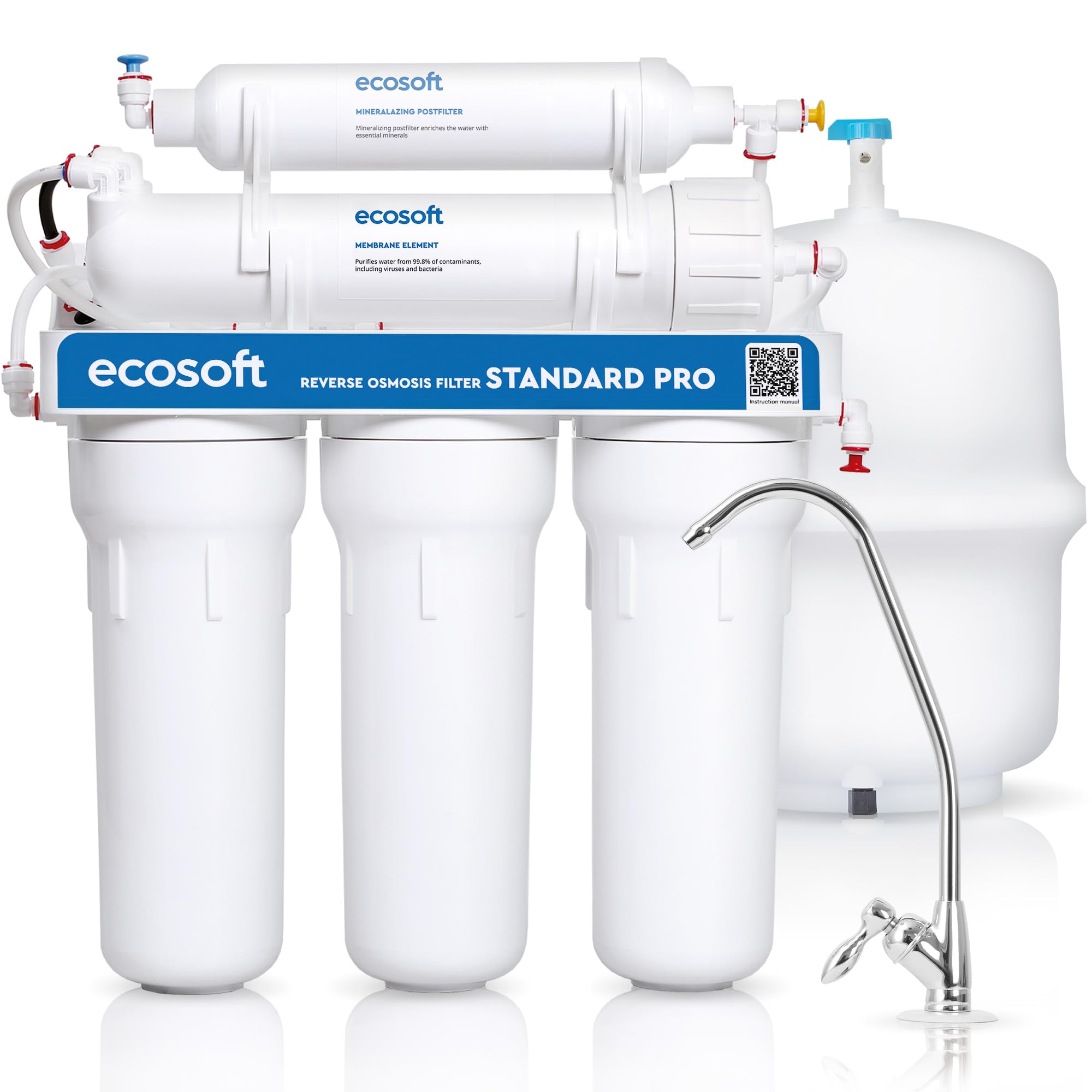 Ecosoft Standard PRO - Filtro ad osmosi inversa, senza pompa, soluzione compatta per la depurazione dell'acqua