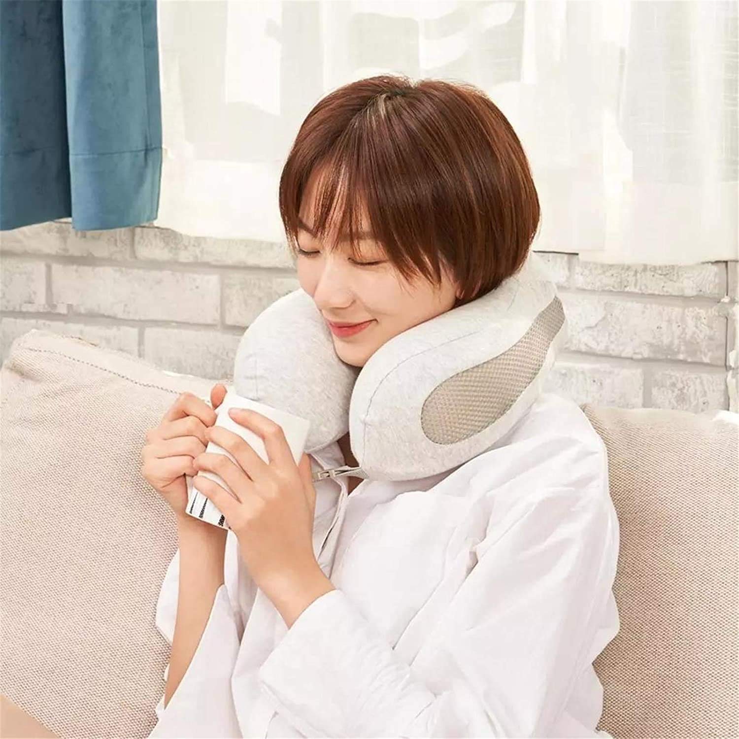Almohada de viaje, almohada de la forma de U Nueva tela compuesta Espuma de memoria suave Adecuada para avión Avión de cuello de cuello de cuello Cojín Oficina Siesta Pillows U Enforma Almoha