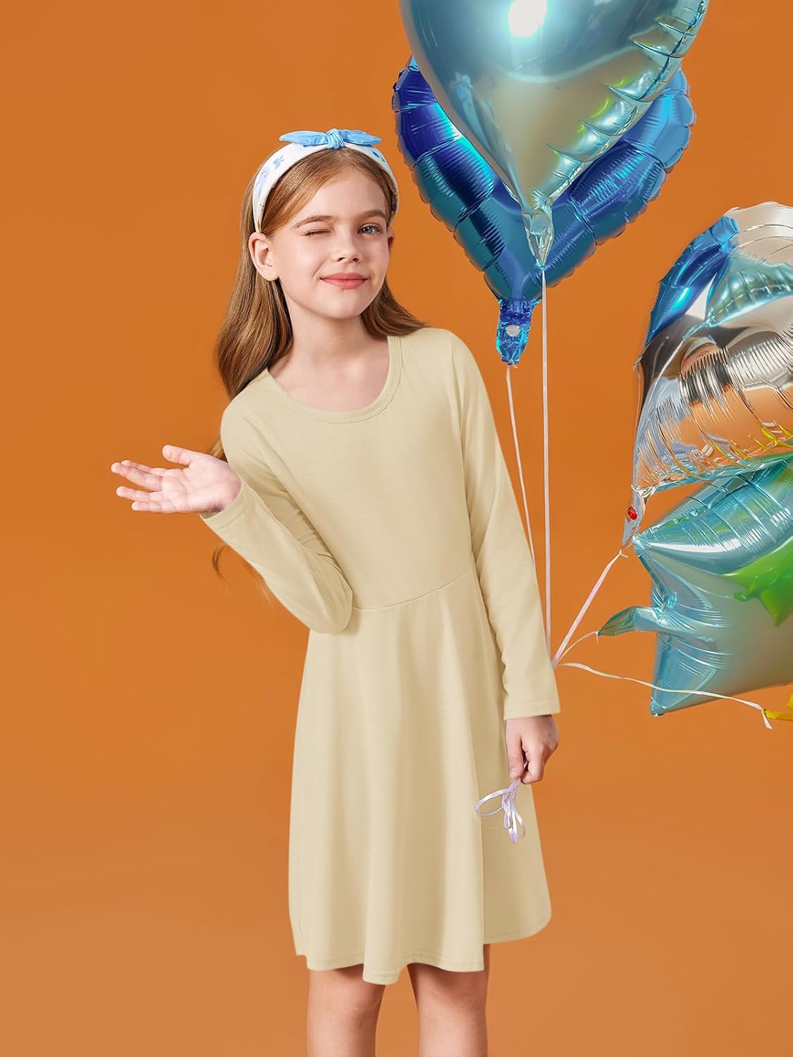 Haloumoning Girls Long Sleeve T-Shirt Dresses Kids Fall A-Line Twirly Skater Dresses 5-14 Years - Image 4