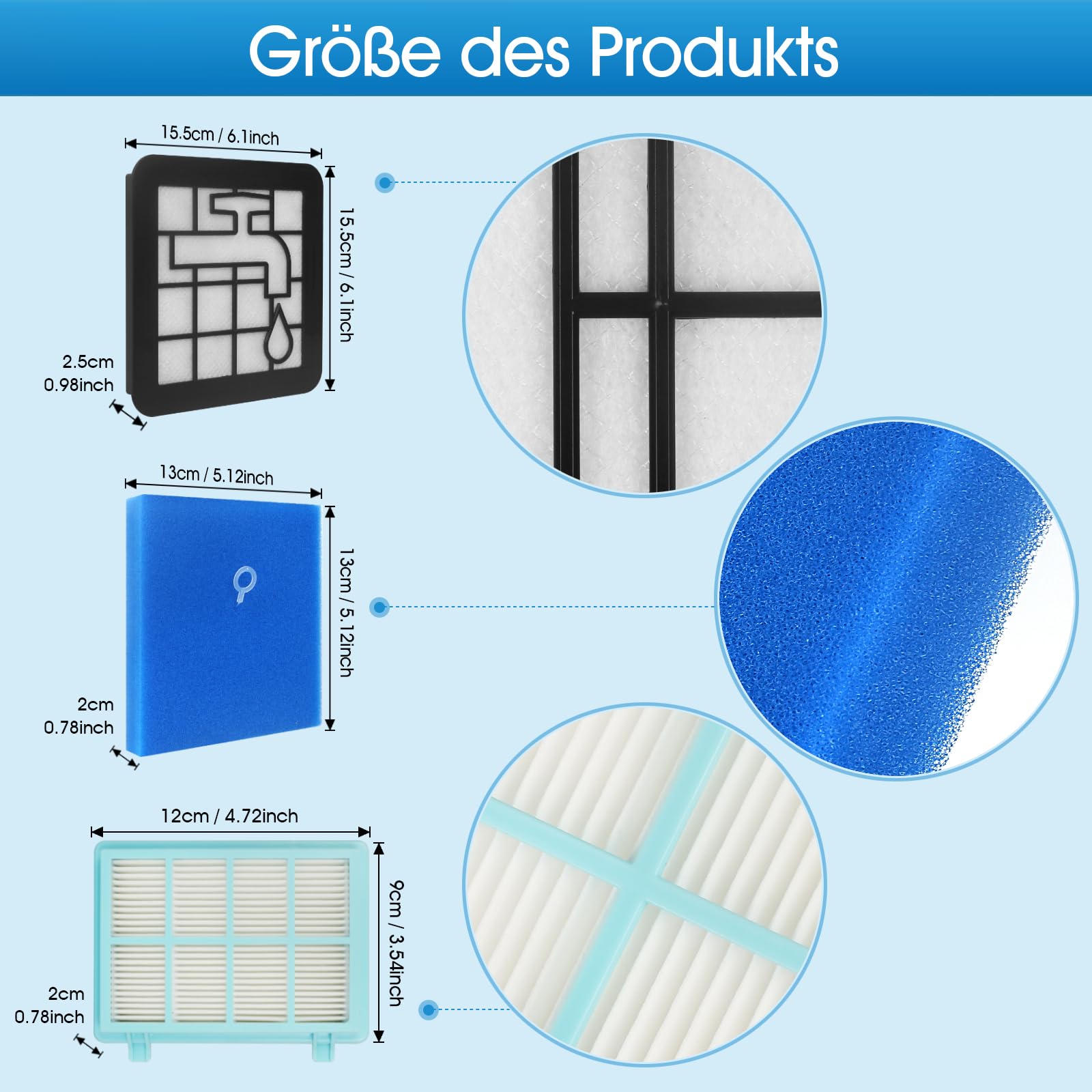 3 Stück FC9331/09 Filter Ersatzteile für Philips Bodenstaubsauger FC8010/02, FC9332