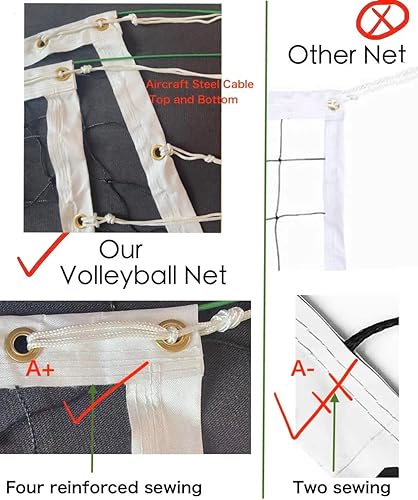 Miniatura 3 de Red oficial de voleibol de tamaño torneo para exteriores con 2 cables de acero para aviones en la parte superior e inferior, borde de cuatro