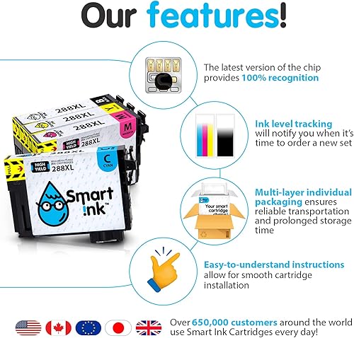 Miniatura 6 de Smart Ink Cartucho de tinta remanufacturado de repuesto para Epson T288 288XL 288 XL (negro y C/M/Y 4 Combo Pack) para usar con Expression Home