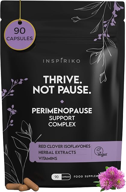 Menopause Supplements for Hot Flushes, Night Sweats & Mood Swings. 13-in-1 Menopause Complex for Perimenopause & Menopause with Perimenopause Vitamins & Phytoestrogens. 90 Capsules. Made by Inspiriko