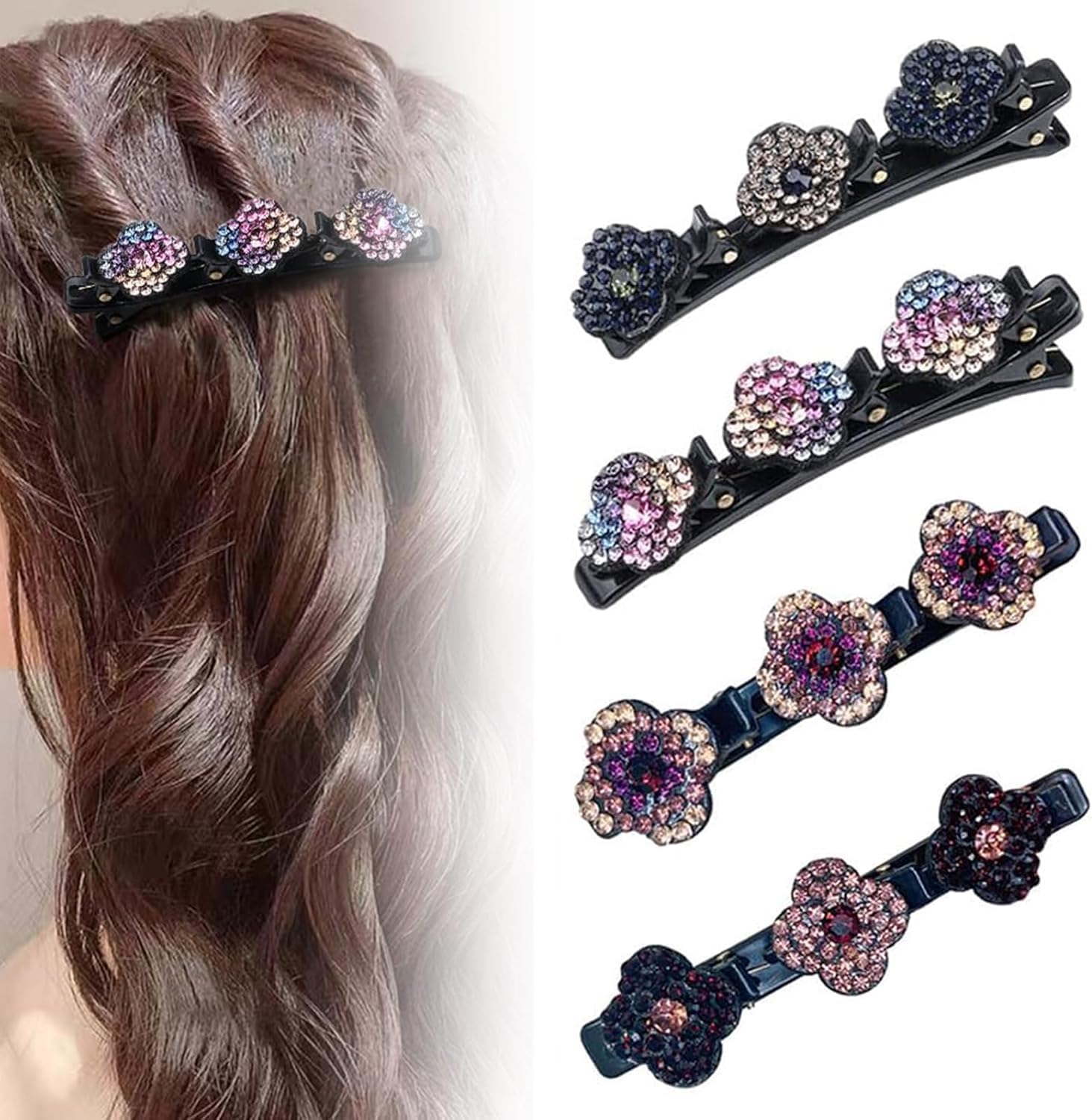 Sparkling Crystal Stone Braided Hair Clips, Elegant Hair Styling Clips