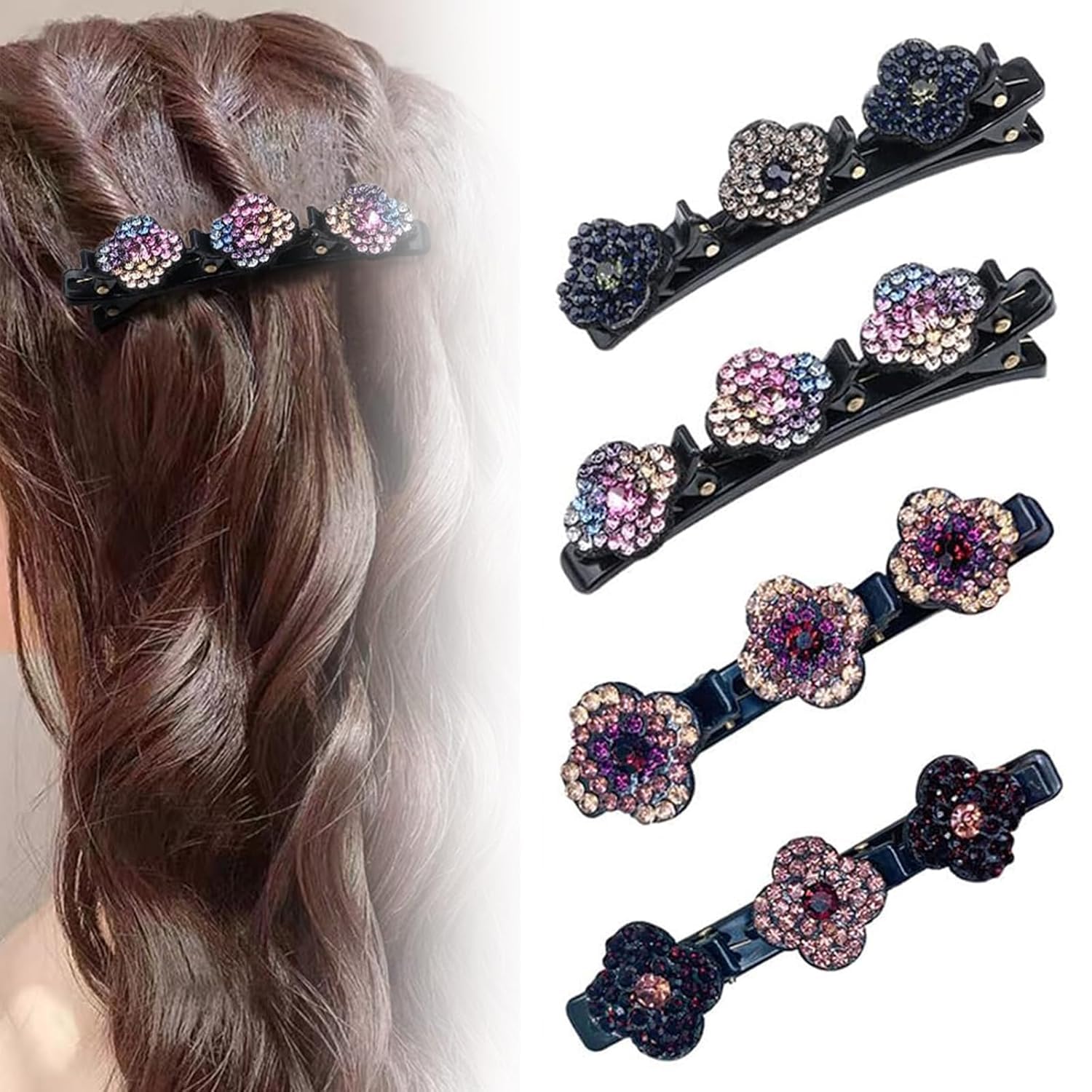 Pinzas para el pelo trenzadas con piedras de cristal brillante, pinzas para el pelo con diamantes de imitación para mujeres y niñas, pinzas para el pelo fáciles de trenzar, antideslizantes, elegantes