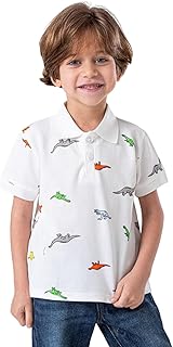 NIÑOS Dinosaur Print Cotton Polo T-Shirt for Boys, 5 Years - White