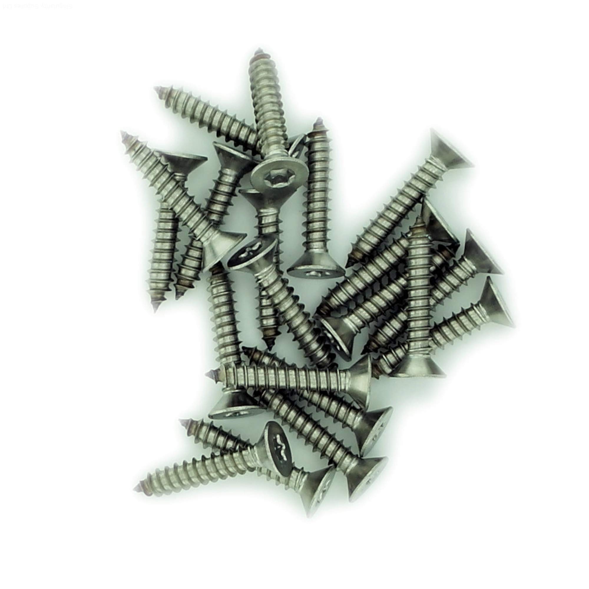 Singularity Supplies Silver No.2 X 0.375 (2.2Mm X 9.5Mm) Tx Countersunk Self-Tapping Screw - Stainless Steel (A2) (Pack Of 20)