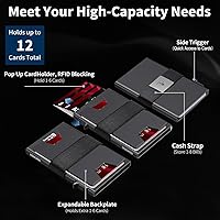 Vista 51 de Cartera delgada de aluminio para hombre, placa trasera expandible duradera, bloqueo RFID, billetera desplegable de metal minimalista, con capacidad