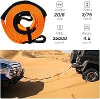 Vista 3 de Correa de remolque Cuerda de remolque de 3 pulgadas x 20 pies Correa de recuperación (naranja) Probada 35,000 libras resistencia a la rotura