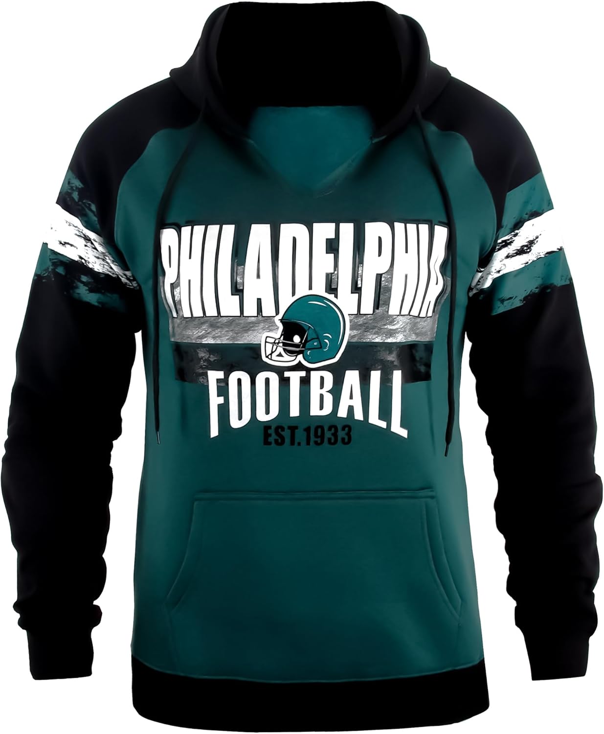 Womens City Classic Football Fans V Neck Soft & Warm Sweatshirt Hoodie Pollover - Midnight Green & Black