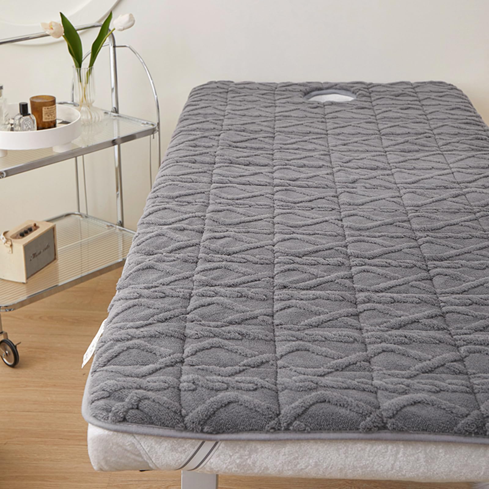Peluche Surmatelas Table de Massage Confort avec Trou, Pliable Matelas de Lit de Beauté avec Tête Rond, Couvre-Lit de Table de Massage Surmatelas pour Spa Hotel Beauty,D,60x180cm/23x71in