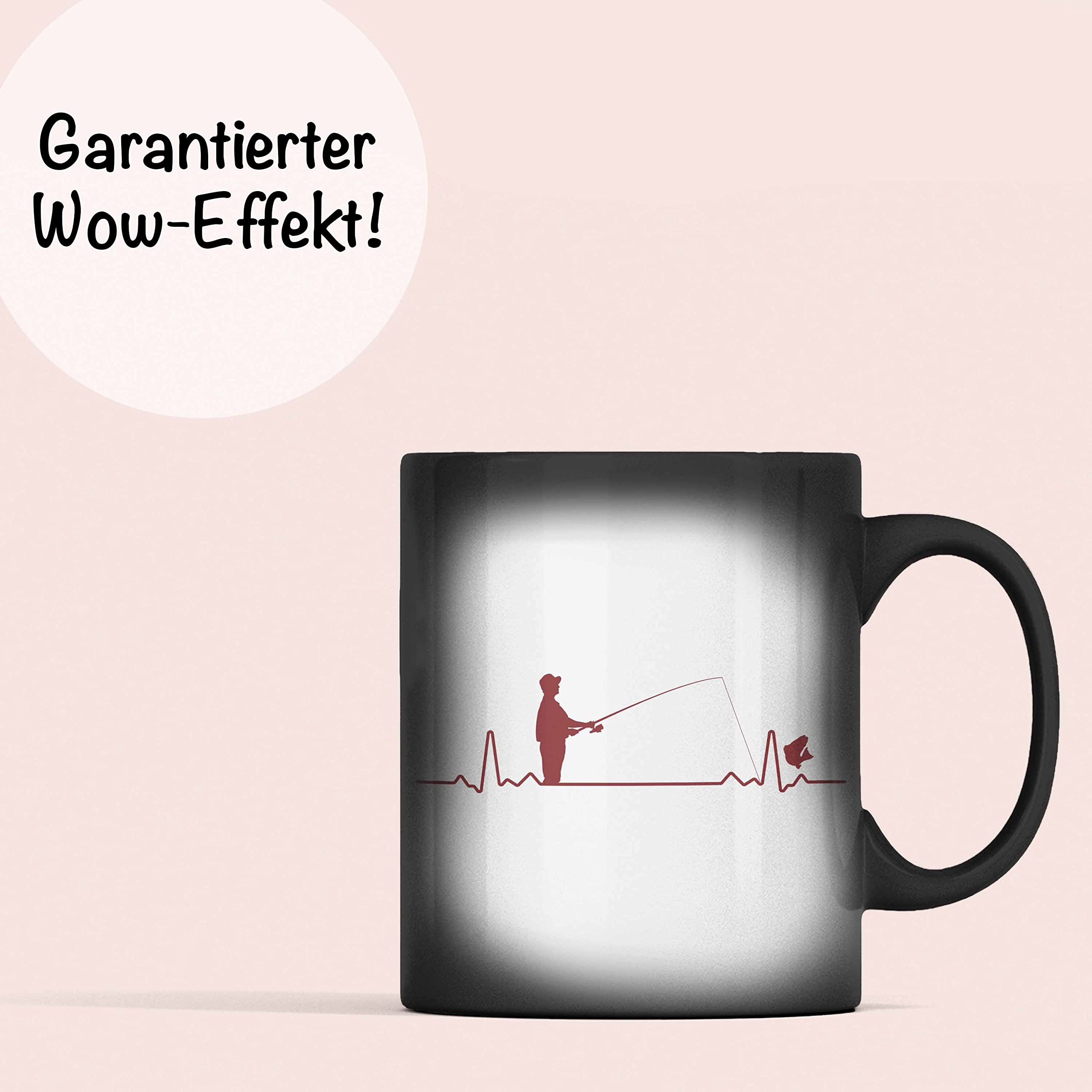 Trendation Angler Tasse Mit Herzschlag Grafik – Lustiges Geschenk Für Fischer, Schwarz