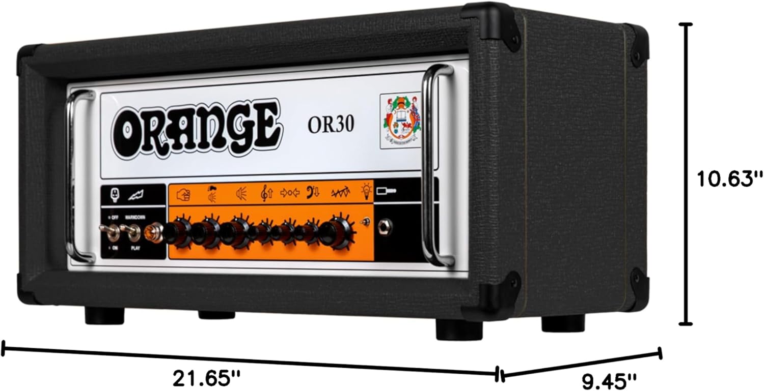 Orange OR30 30-Watt Single Channel Tube Amplifier Head with Footswitchable Volume Boost - Black Bundle with Guitar Cable and Austin Bazaar Polishing Cloth