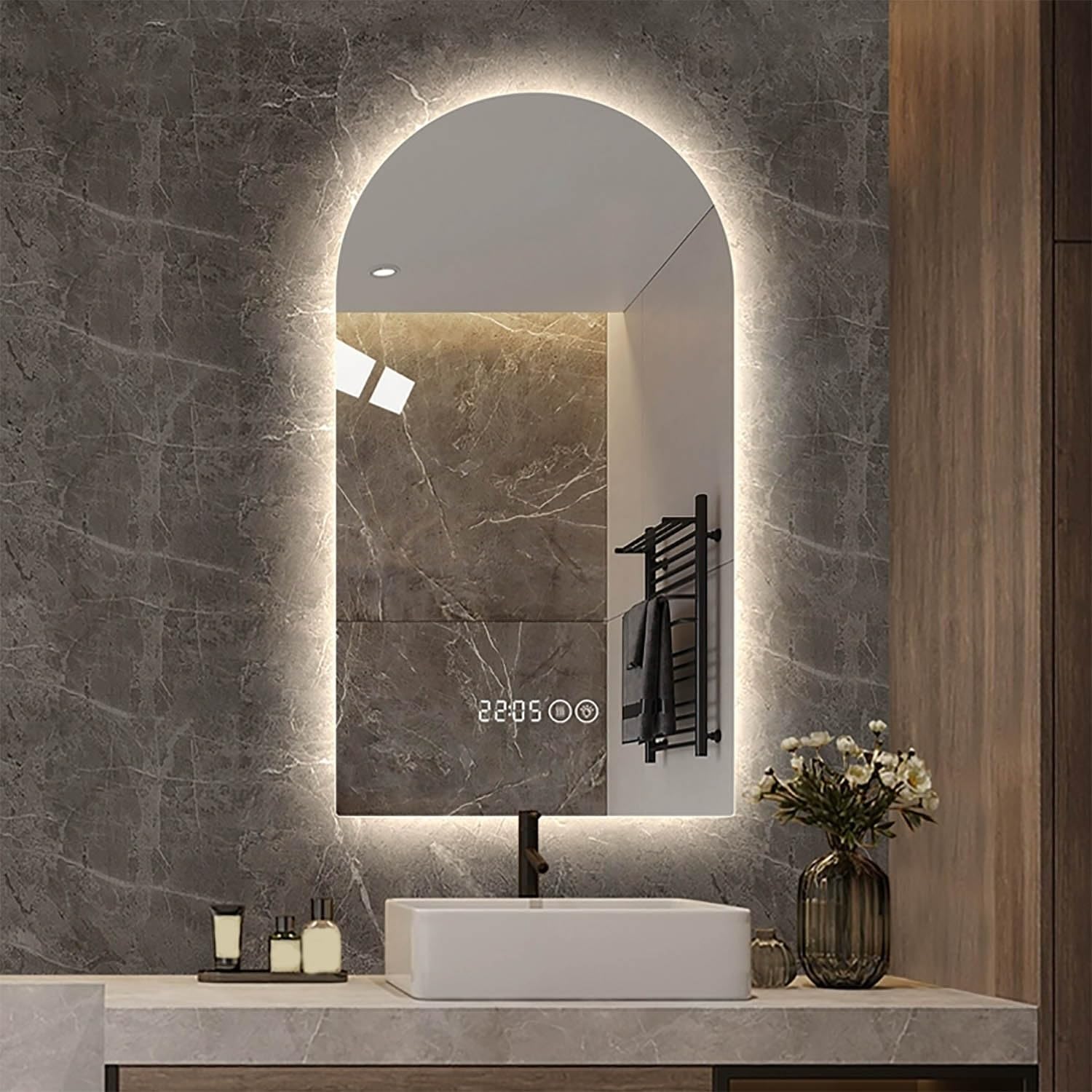 WJFTODAY 48" ed LED Bathroom Mirror with Touch Switch, Anti-Fog, Dimmable Illuminated Vanity Mirror, Frameless Wall Mounted, 3 Color Options (50x80cm)
