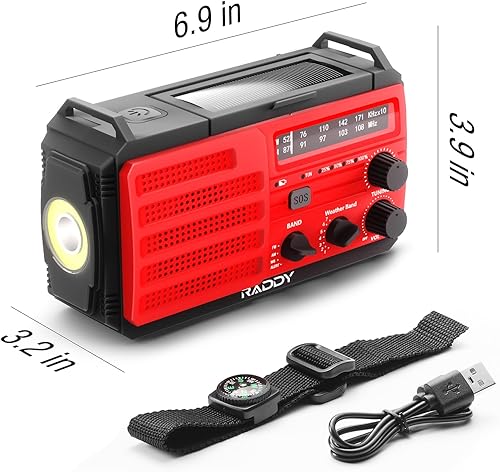 Miniatura 8 de Batería de 37000 mWh radio de emergencia Raddy SW10, manivela solar, radio AM FM NOAA con linterna de batería recargable, brújula de alarma SOS,