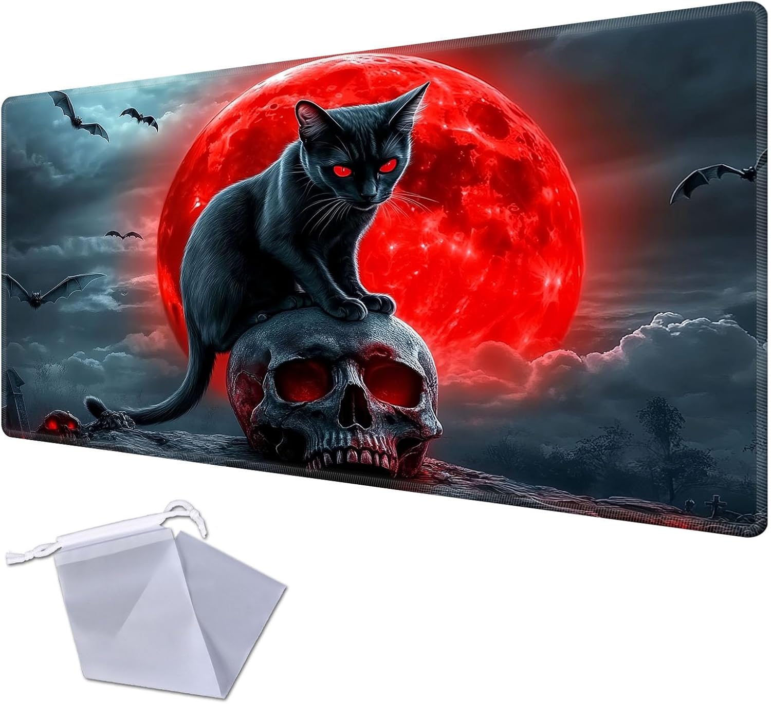 Patterned Gaming Playmat Compatible with MTG, Card Game Mat with Stitched Edges, Natural Rubber Desk Pad with Transparent Drawstring Bag, 27.6 x 15.7 Inch, A Mysterious and Stealthy Feline