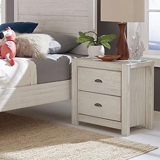 Grain Wood Furniture Montauk 2-Drawer Bedside Nightstand, Solid Wood with Rustic Off-White Finish
