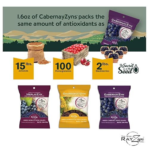 Miniatura 2 de Wine RayZyn Chardonayzyn - Uvas de vino secas Chardonnay (caja de 6 bolsas grandes) - La pasas doradas más saludables - Snack de frutas saludables