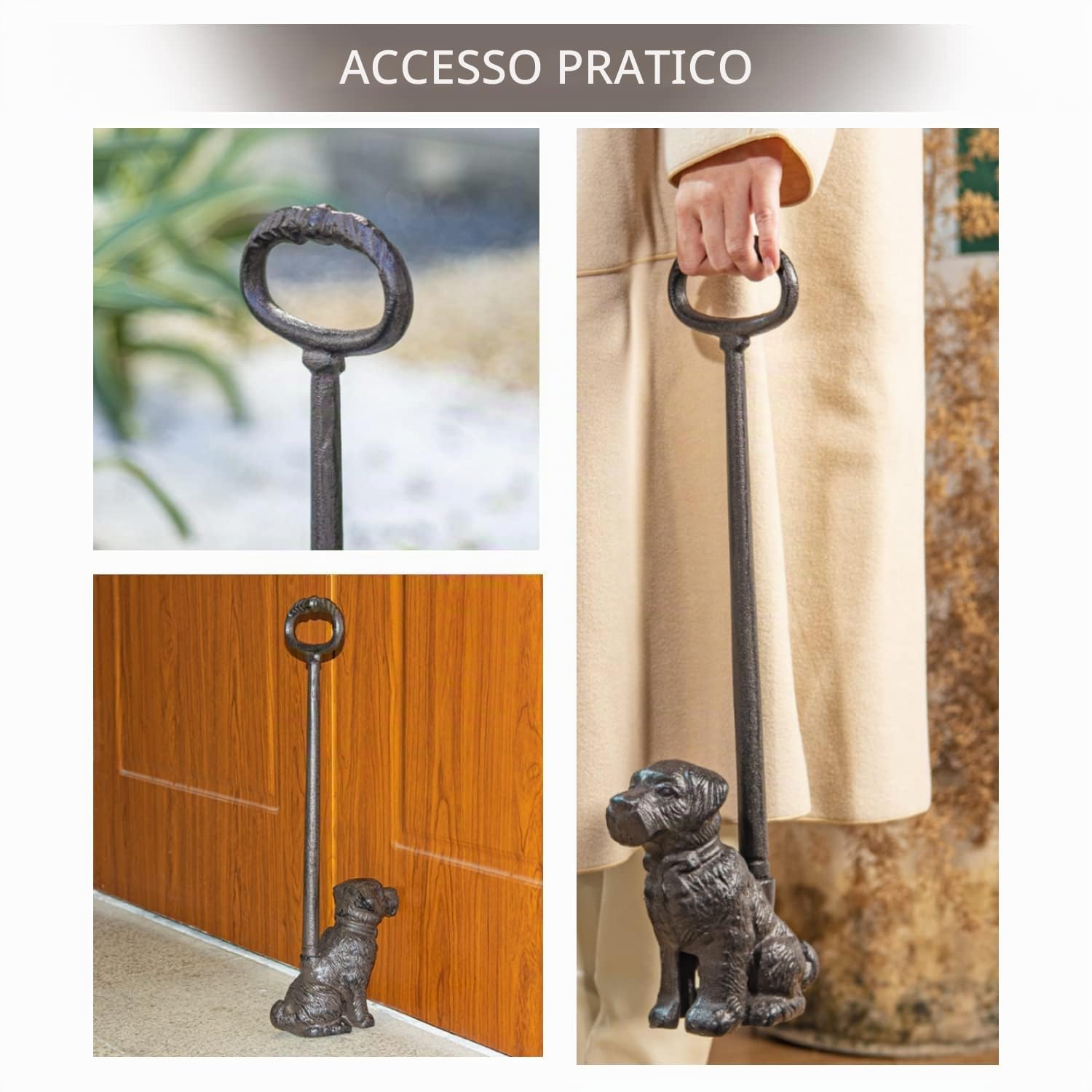 Sungmor Fermaporta decorativo per statua in cane in ghisa con manico alto | Fermaporta portatili alti 49,3 cm / 19,4 "| Decorazioni per la casa uniche in stile antico -Nero