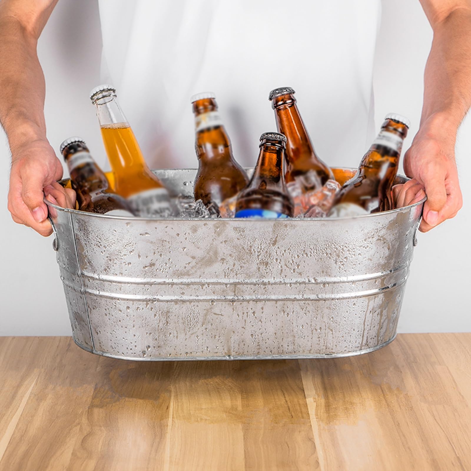 Eisbehälter Eiskübel for den Innen- und Außenbereich, verzinkte Getränkewannen, isolierte Getränkewanne, 15 Liter, großer Getränke- und Weinkühler, kaltes Bier, verzinkte Getränke-Eiswannen for Partys