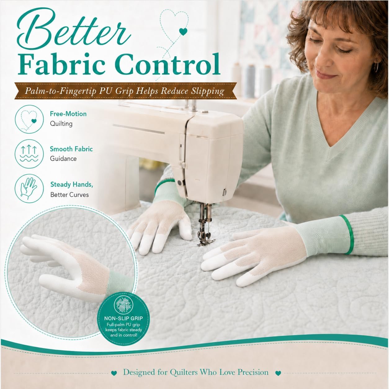 Quilting Gloves for Free-Motion Sewing, 6 Pairs, 5 Thin(M) + 1 Thick