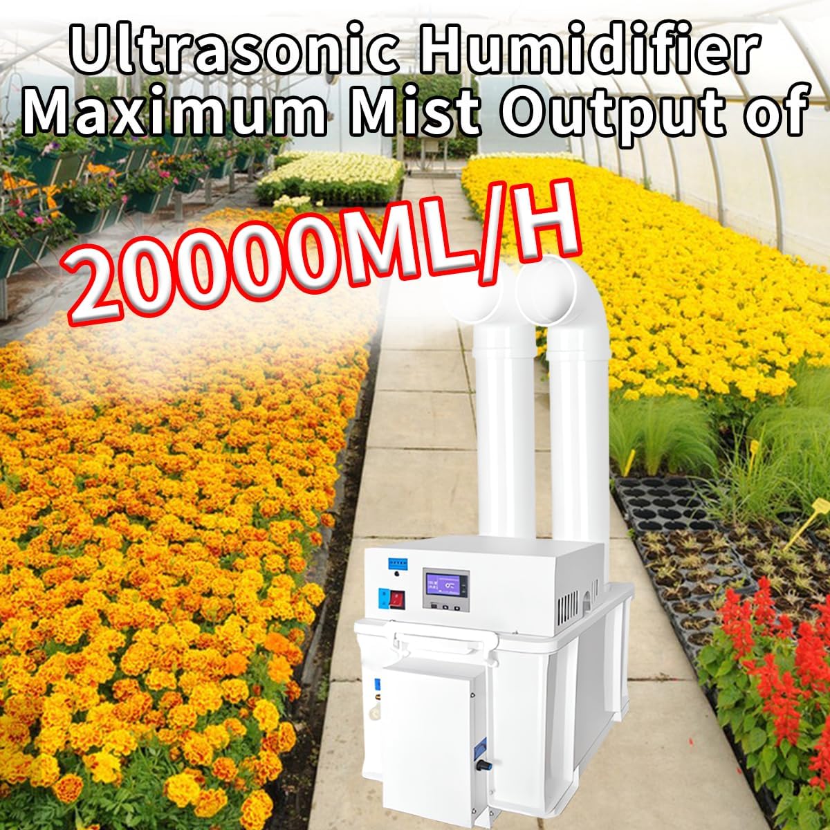 Ultrasonic Mist Maker 20000ml/h Industrial Commercial Humidifier Ultra-High Mist Output Auto Water Filling DIY Cool Mist Humidifier for Mushroom Growing Greenhouses Large Room Plant 110V (20000ml/h)