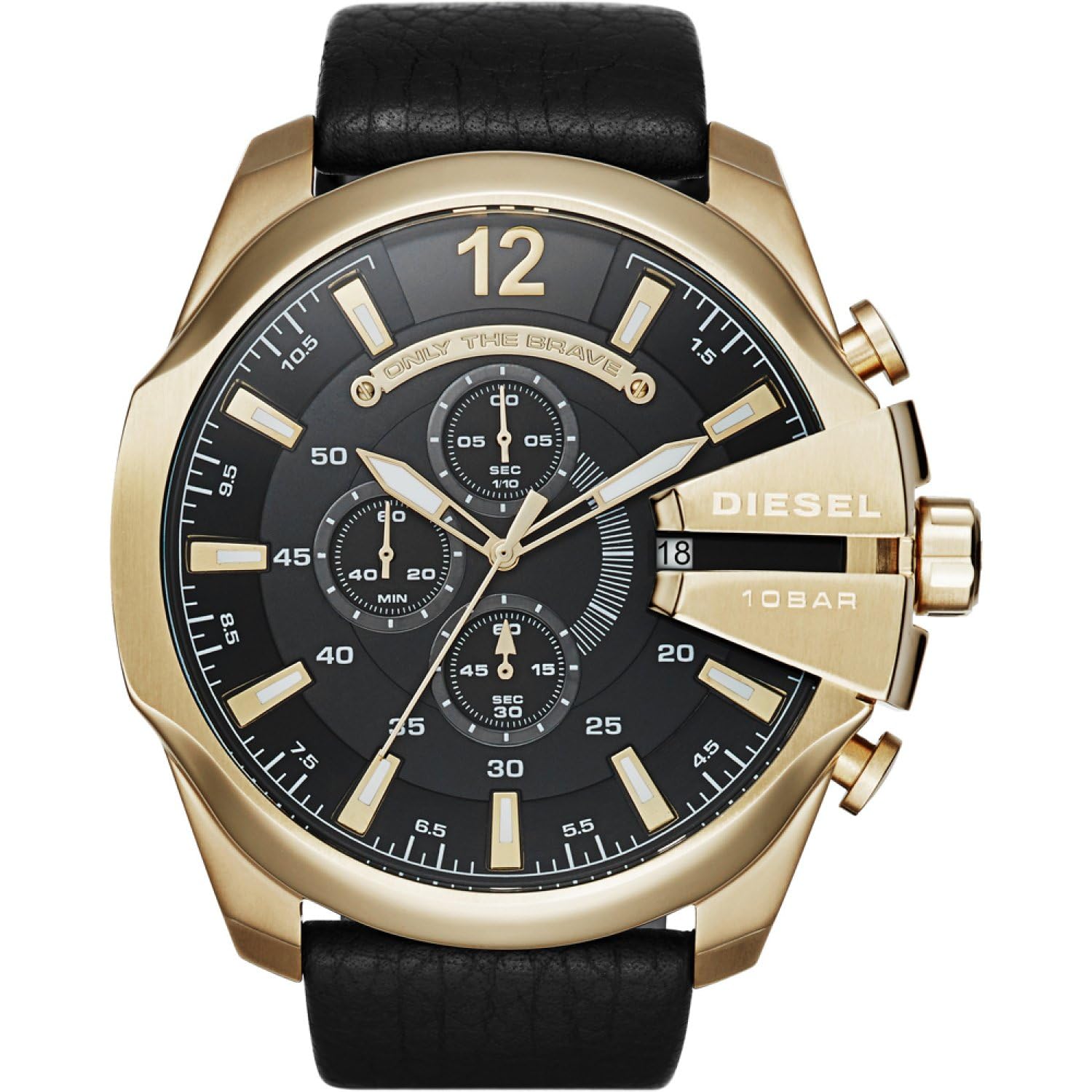 Diesel Mega Chief Series Reloj para hombre, Movimiento cronógrafo con correa de piel, Tono dorado y negro, 51 mm