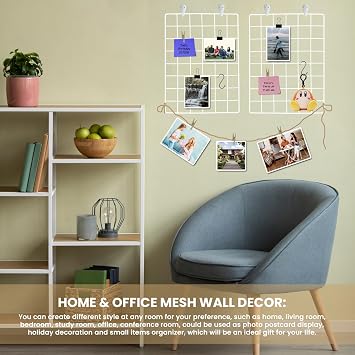 Wire Wall Grid Panel Set of 2, White Metal Photo Display Memo Board