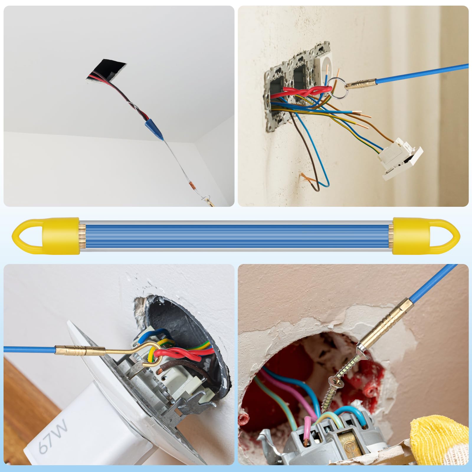 EFUTURETIME 10 x Guia Pasacables Profesional 33cm (Ø 4mm) Aguja Flexible de Fibra de Vidrio, Guia Cable Puller con Accesorios
