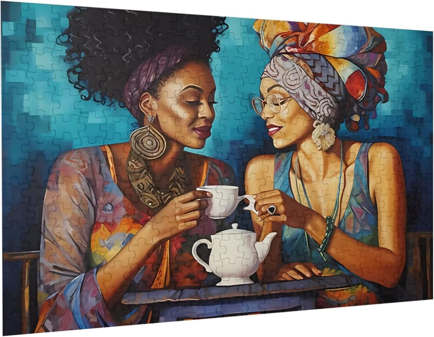 Puzzles for Adults 300 Pieces African American Lady Drink Coffee Woman Formation Wooden Home Family Decor Funny Decompress Holidays Game Wall Art Gift Jigsaw Puzzle