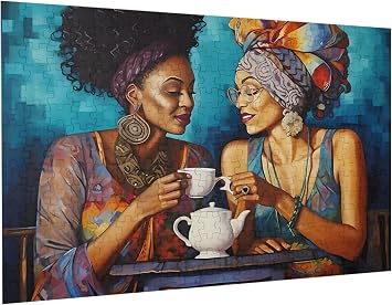 Puzzles for Adults 300 Pieces African American Lady Drink Coffee Woman Formation Wooden Home Family Decor Funny Decompress Holidays Game Wall Art Gift Jigsaw Puzzle