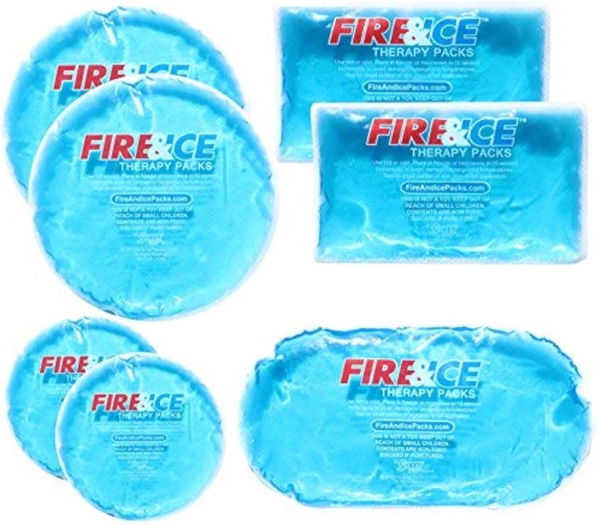 Fire & Ice Hot Cold Gel Packs-7 Reusable Packs in 4 Sizes for Multiple Applications – Muscle & Joint Pain, Sinus Relief, First Aid for Injuries, Tired Eyes, Child Boo Boos, or Keeping Lunches Cool