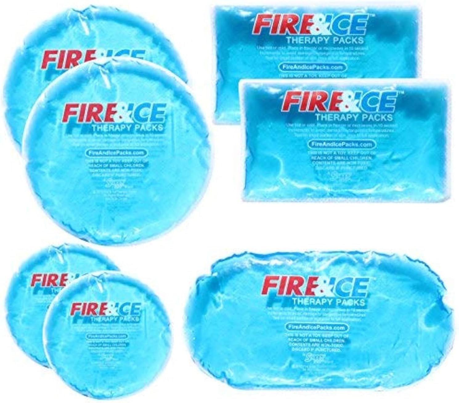 Fire & Ice Hot Cold Gel Packs-7 Reusable Packs in 4 Sizes for Multiple Applications – Muscle & Joint Pain, Sinus Relief, First Aid for Injuries, Tired Eyes, Child Boo Boos, or Keeping Lunches Cool