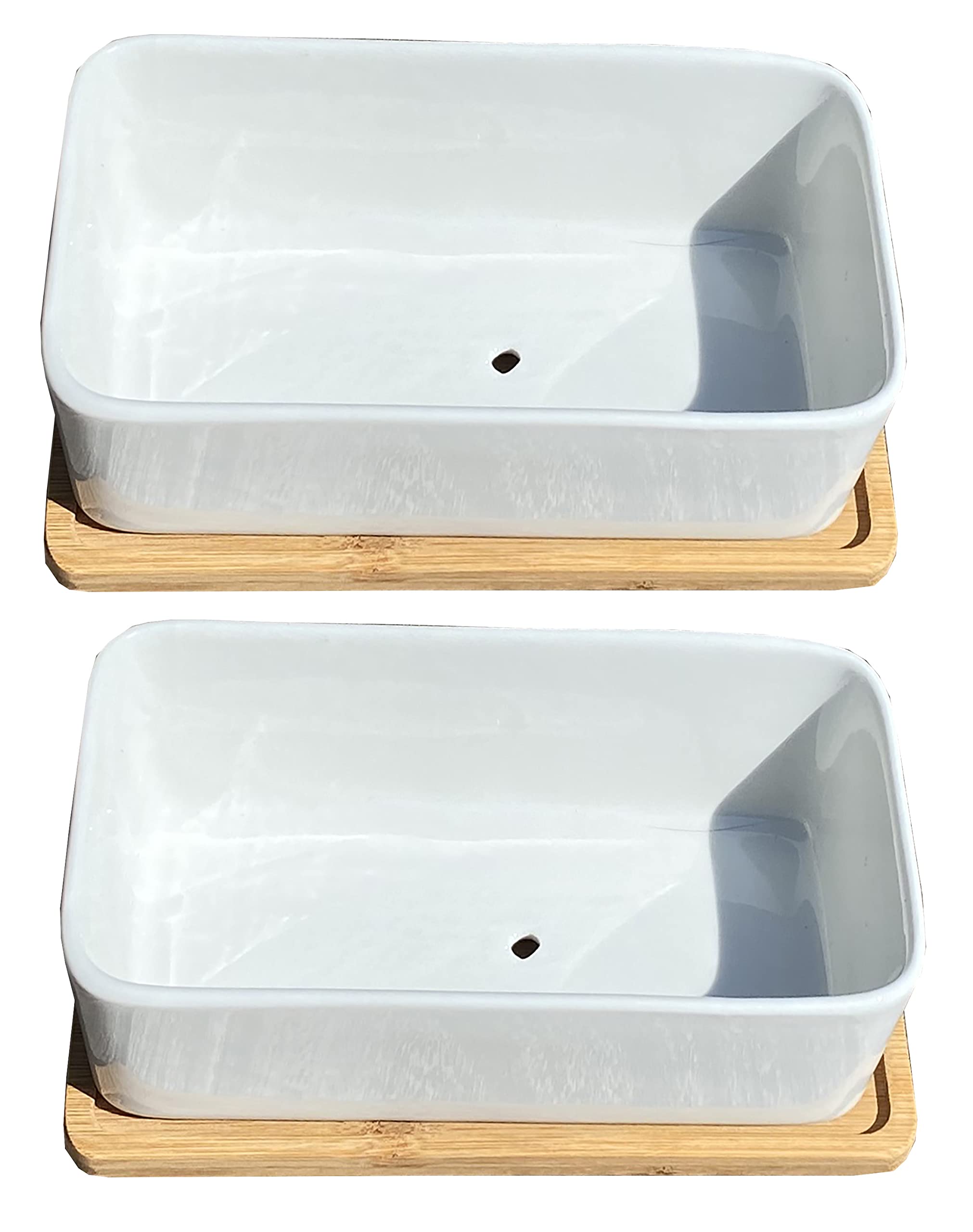 Selections Small White Plant Pot Ceramic Succulent and Cactus Trough Pots - Set of 2