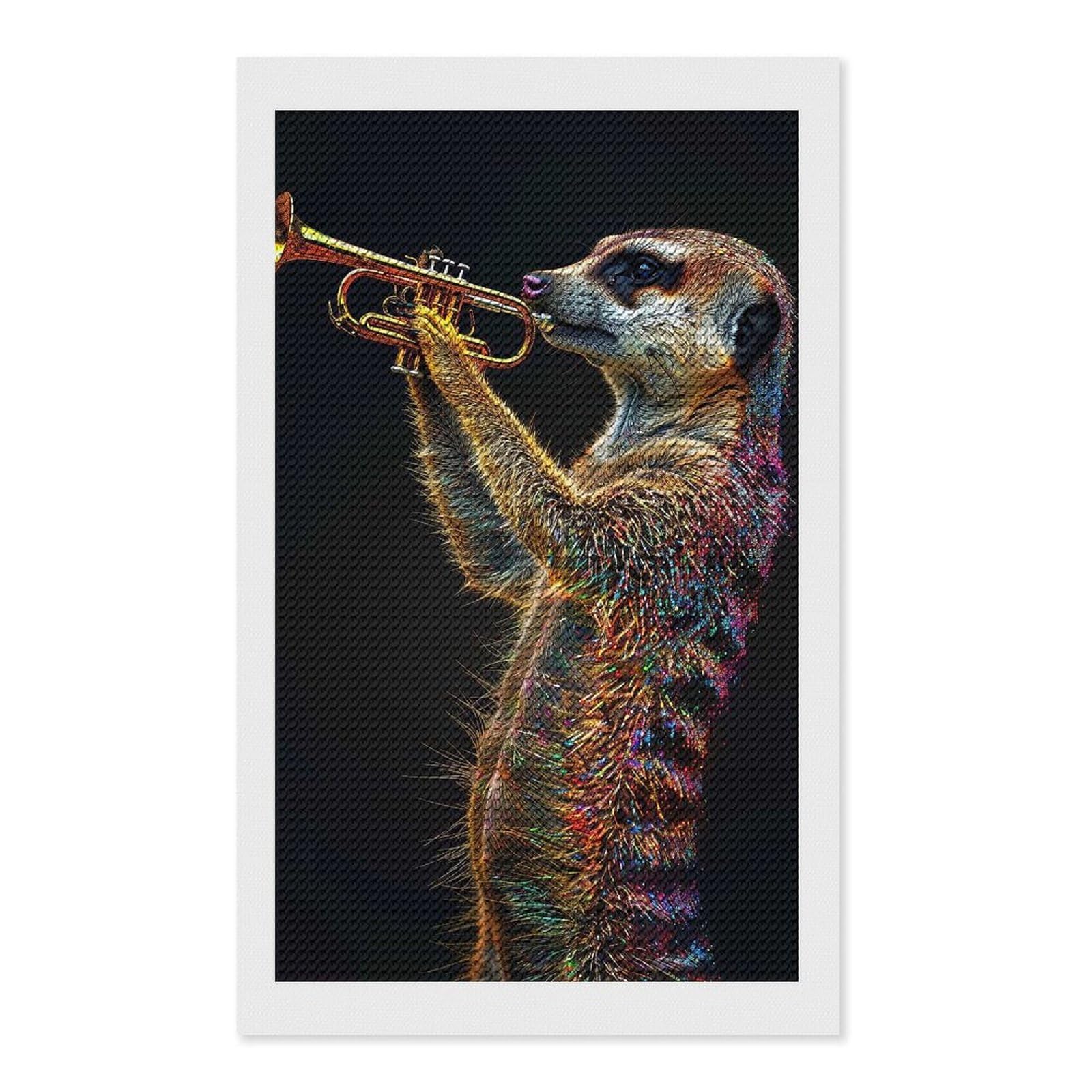 Junmoney Meerkat Trumpet Crystal Diamond Art Kit 12"x20", Modern Decor, Boho Decor, Wall Art Gift, Decorative Artwork, Creative Hobby