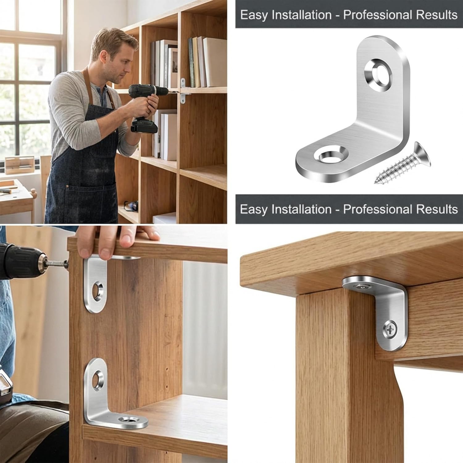 10PCS L Bracket Corner Brace Set, Stainless Steel L Brackets for Wood Shelves, 90 Degree Bracket Metal Corner Brackets for Furniture Cabinet Drawer Chair(with 20 Screws)
