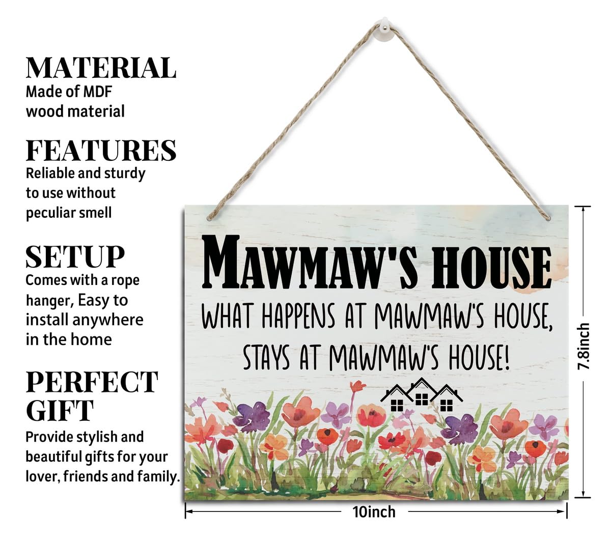 Rustic Sign, Mother's Day Gift, Grandma's Gift, Mom's Gift, Hanging Printed Wood Wall Art Sign Decor, Mawmaw's House What Happens At Mawmaw's House, Stays At Mawmaw's House, Sign Gift for Grandma