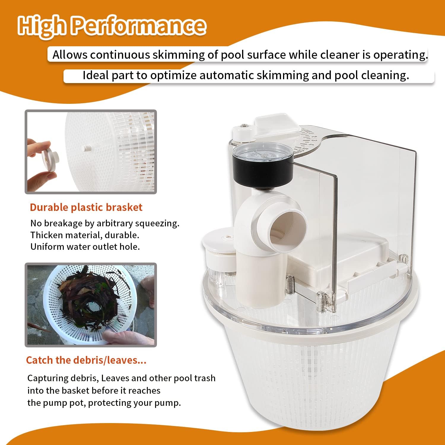 Replace for R211100 Vac-Mate Pool Cleaner Dispenser Box/Multi-Function Vacuum Skimmer Attachment Replacement, Includes Strainer Basket, Pressure Gauge