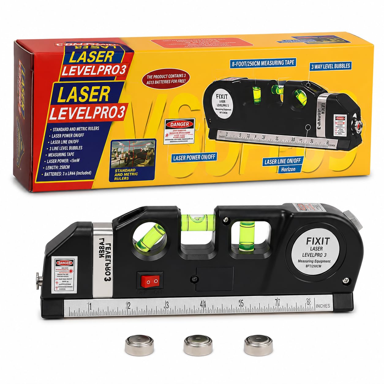 Laser Level Line Tool, Standard Cross Line Laser Leveler Beam Tool with Metric Rulers 8ft/2.5M, Multipurpose Laser Level Kit for Flooring & Tile Installation-image-42
