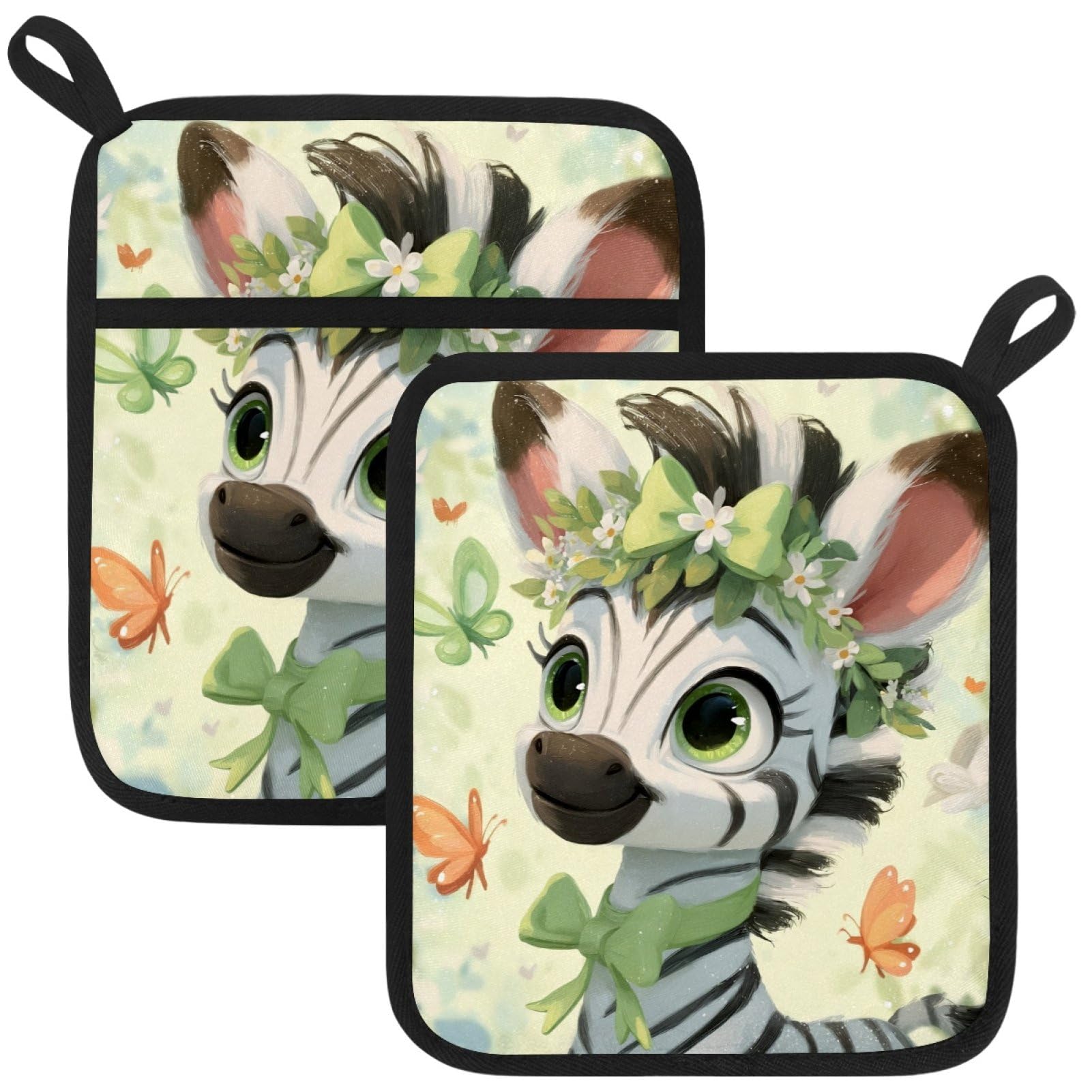 VAPOKF Zebras Heat Resistant Pot Holders, Thick Pot Holders Pad with Hanging Loop for Kitchen, Oven Cloth Pads for Kitchen Baking Microwave Oven