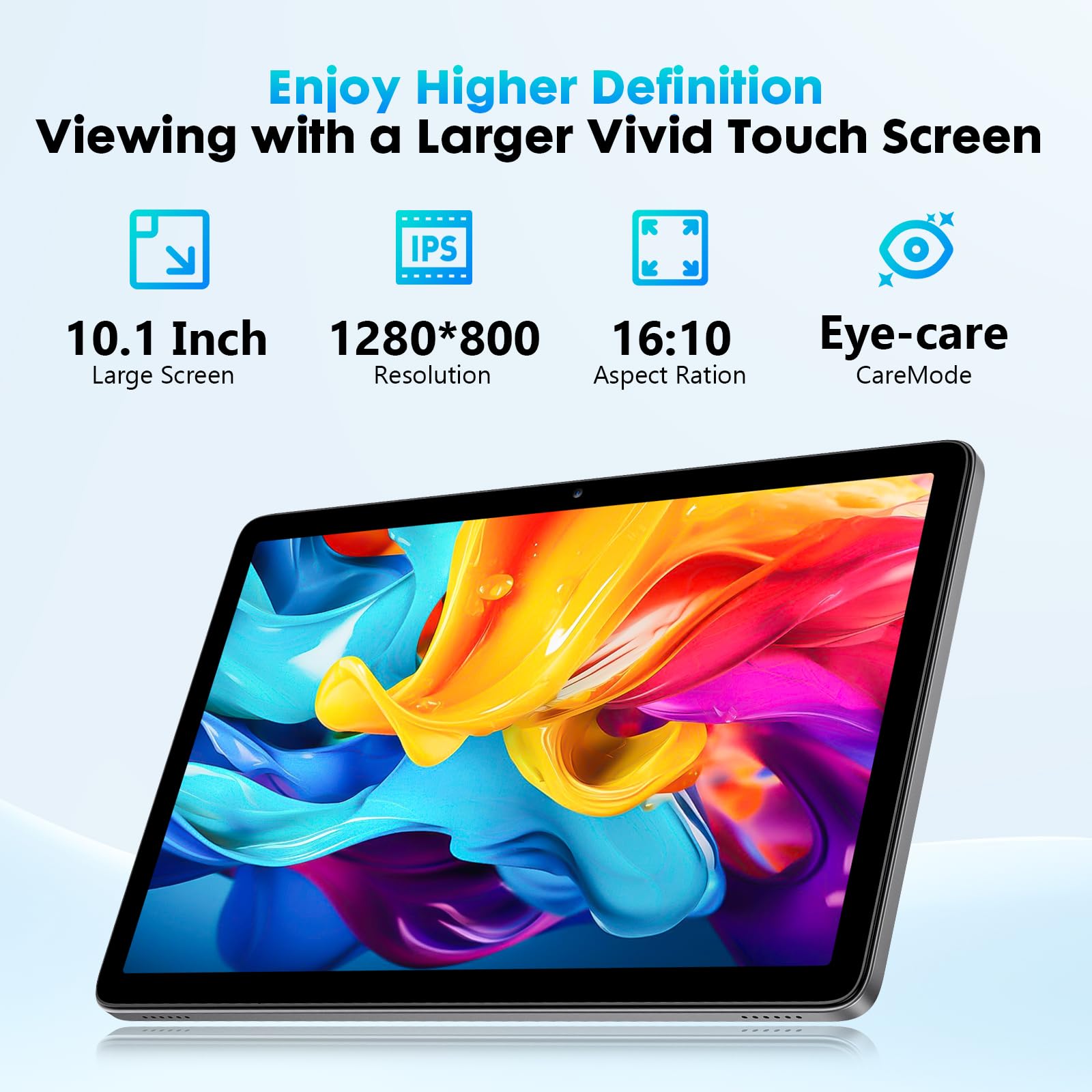 Android 15 Tablet 10 Zoll, 24GB RAM + 128GB ROM (1TB Erweiterbar), Octa-Core, 1280x800 IPS HD Touchscreen, 5MP+8MP Dual-Kamera, 6000 mAh, Mit Tastatur, Maus, Widevine L1 (Blau)，Gemini AI
