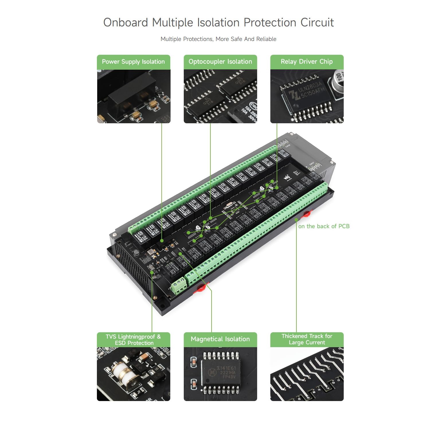 Waveshare Modbus RTU 32-Ch Relay Module, RS485 Interface, With Multiple Isolation Protection Circuits, Mainly Used for Industrial Control, Smart Home, Smart Agriculture, Breeding & Farming