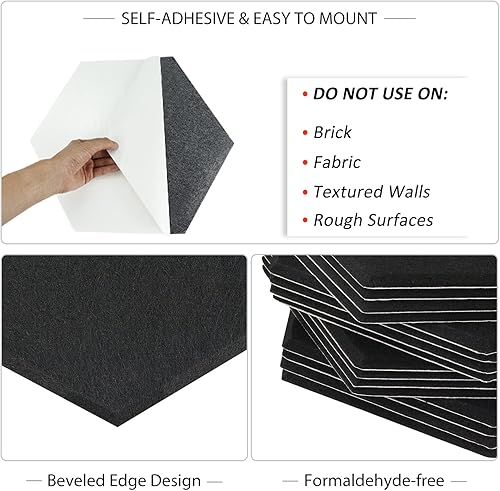 Miniatura 5 de BXI Tablón de anuncios de fieltro, 12 x 12 x 38 pulgadas, paquete de 6 tableros de visión autoadhesivos, tablero grueso y resistente con borde