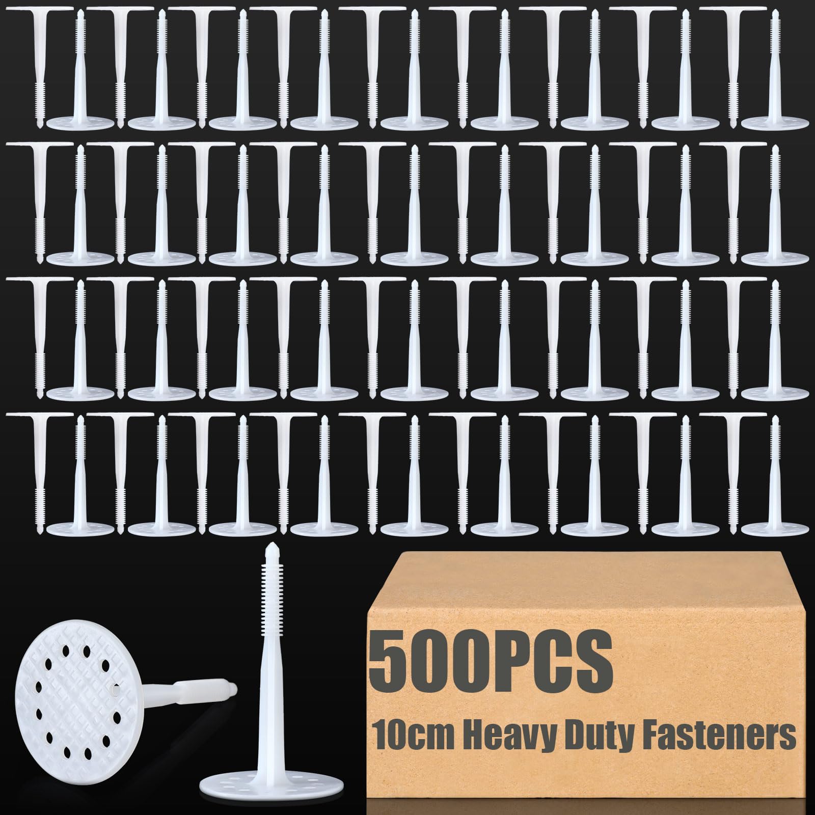 500 Pcs 10 cm Heavy Duty Plastic Insulation Masonry Fasteners, Durable Anchors Fasteners for Fixing and Fastening Rigid Foam Insulation Board Panels