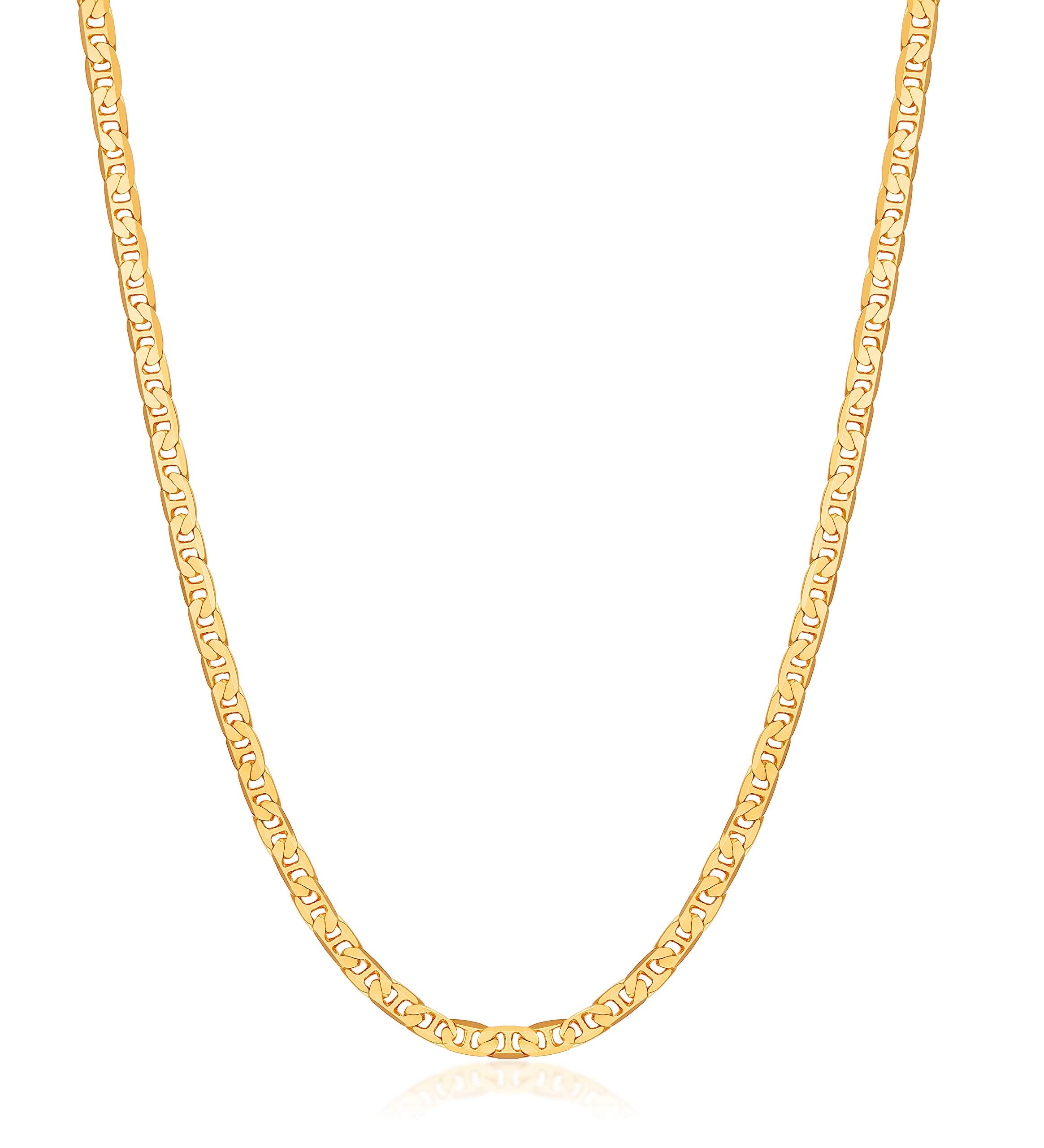 Barzel 18K Gold Plated Mariner Chain Necklace for Women, Flat Marina - Made in Brazil