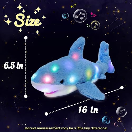 Miniatura 2 de Hopearl Juguete de peluche musical con luces LED de tiburón que canta, volumen ajustable, canción de cuna, animado, calma, festival de cumpleaños
