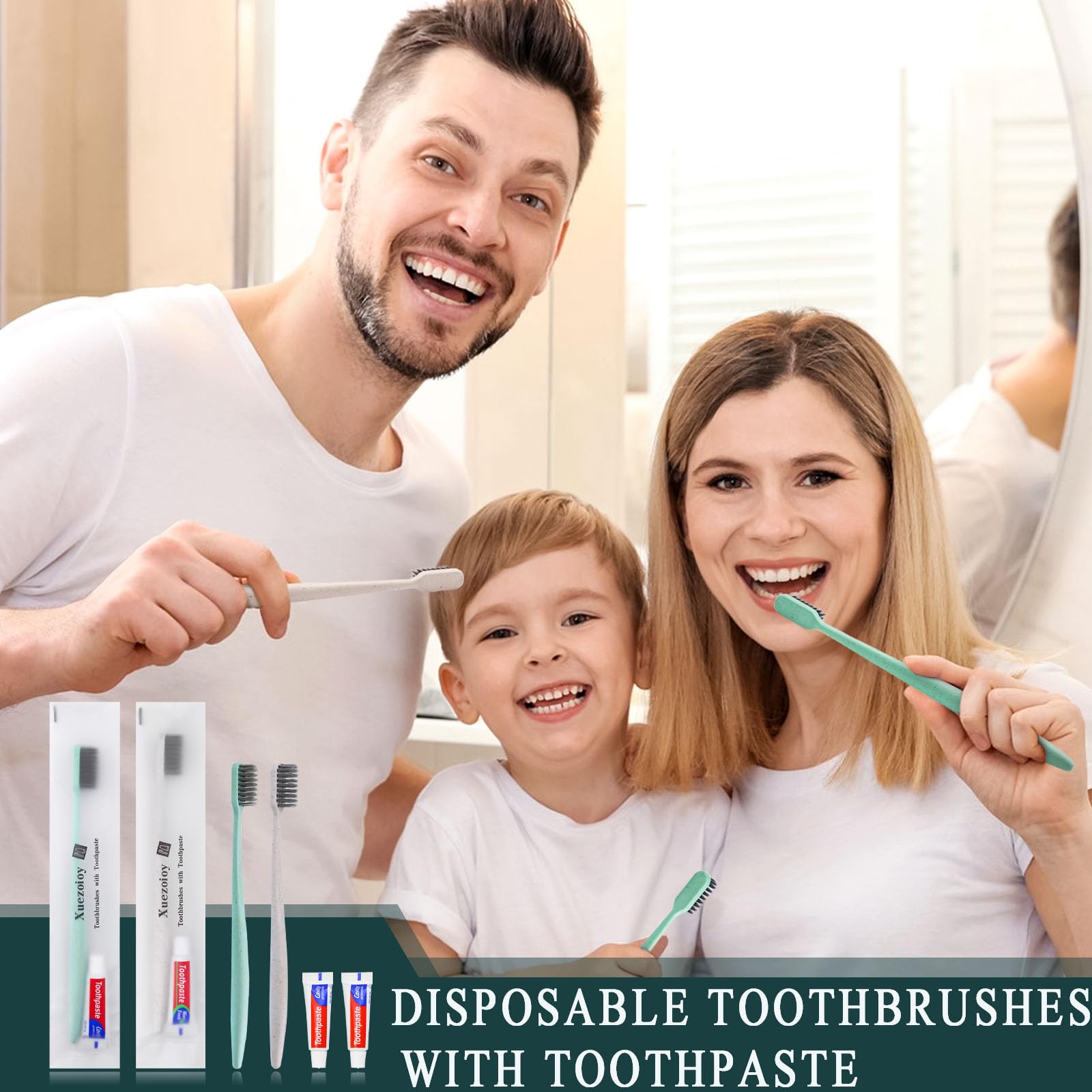 Spazzolini da Denti Monouso,100 Set Confezionati Singolarmente Spazzolino da Denti Usa e Getta con Dentifricio Alla Rinfusa per Senzatetto,Casa di Cura,Hotel,Beneficenza,Viaggio(Albicocca+Verde)